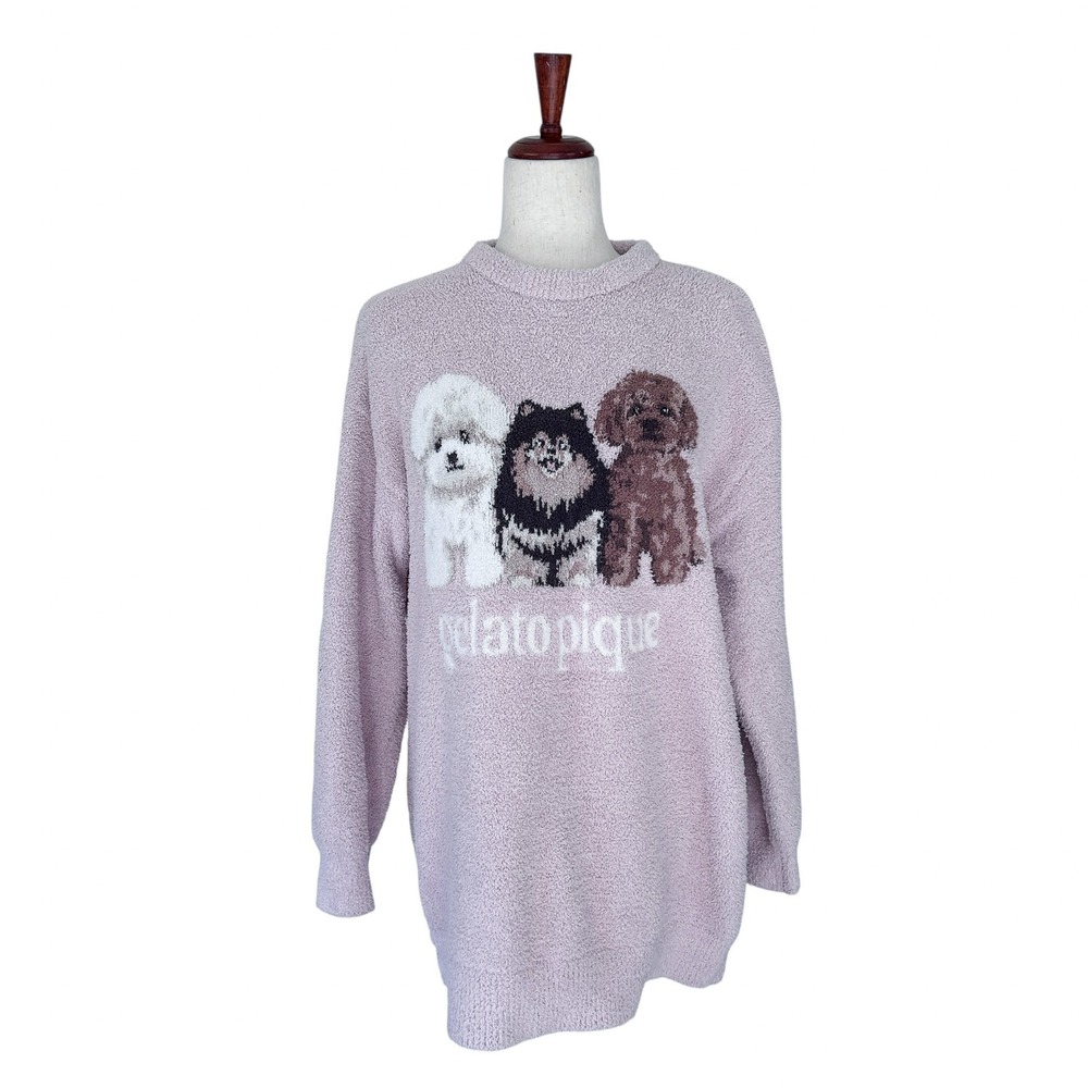 Gelato Pique Sweater "Powder Dog 3" One Size Plush Pullover Comfy Longsleeve